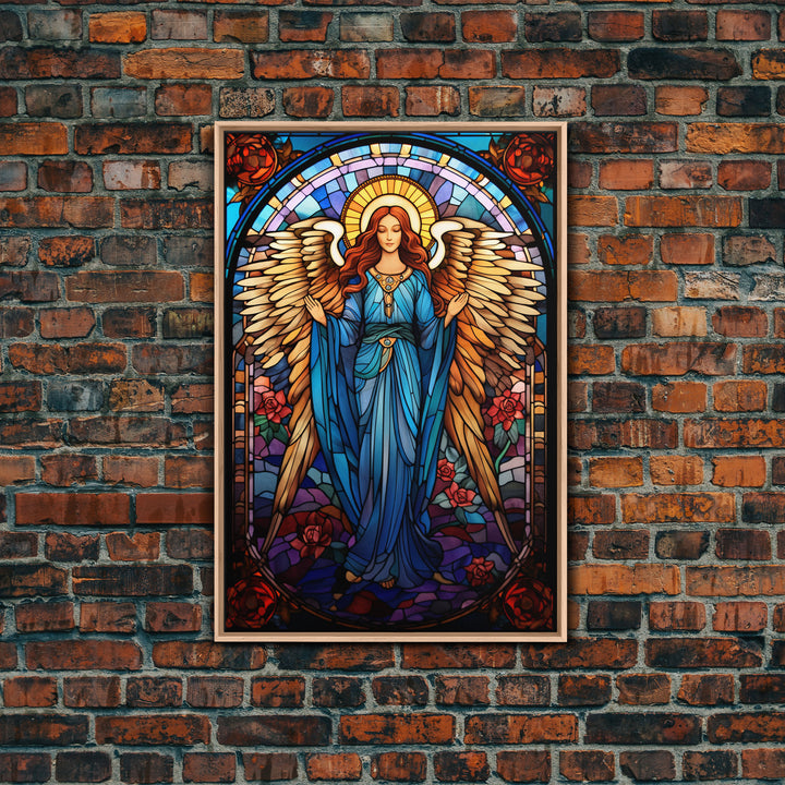 Angel, Fantasy Artwork Canvas Print, Wall Hanging, Portrait Art, Stained Glass Art, Mystical Wall Art, Tiny House Decor, Gift For Women