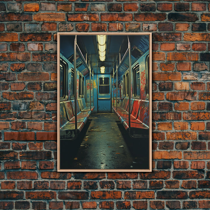 Urban Decay, Abandoned Subway Car Photography Framed Canvas Print, 1970s NYC Subway Car, Graffiti Art