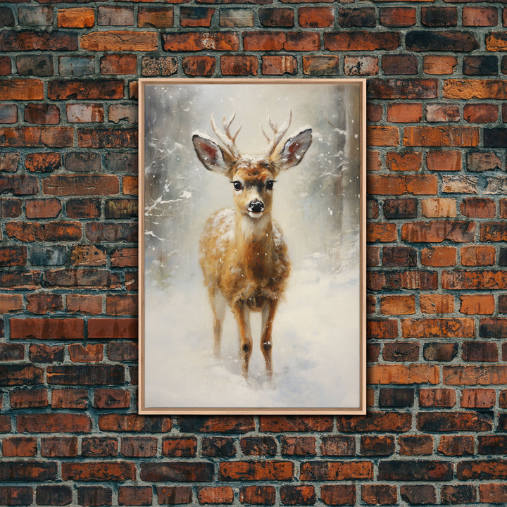 Cute Buck Wearing A Santa Hat, Christmas Decor, Woodland Animals, Christmas Wall Art, Winter Decor, Holiday Decor, Seasonal Decor, Cute Deer