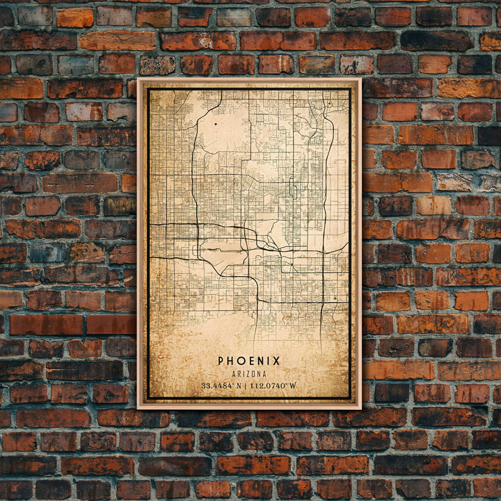 Phoenix Arizona Street Map, Framed Canvas Art, Arizona United States Road Map Wall Art, Office Wall Art, Wall Decor for Office