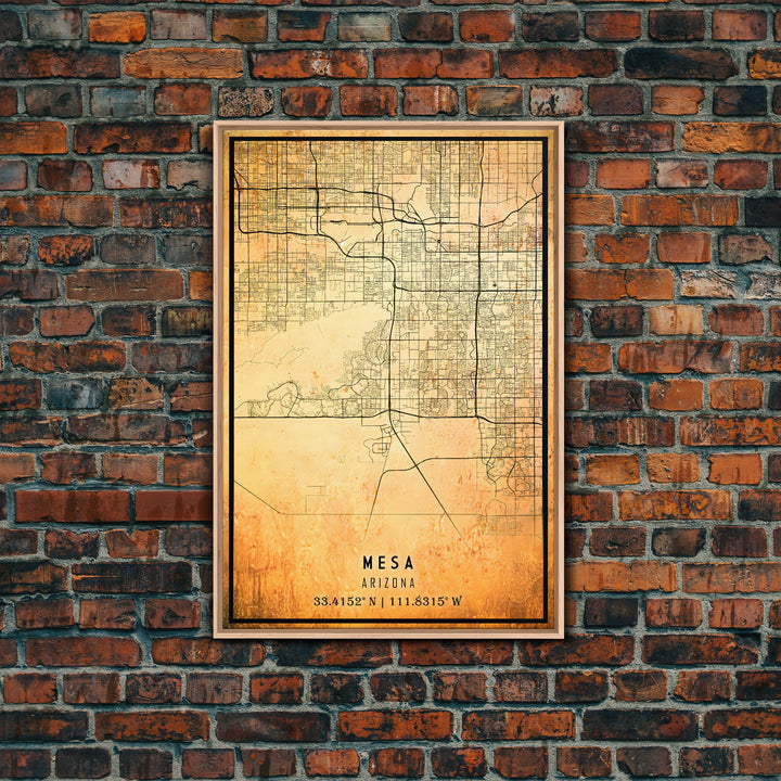 Mesa Arizona United States map print poster or Framed canvas | Arizona United States road map print poster canvas, distressed map art