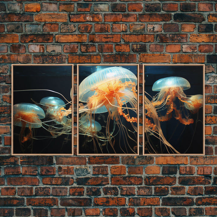 Jelly Fish Wall Art, Aquatic Art, Ocean Wall Art, Canvas Print, Wall Art, 3 Piece Wall Art, Camper Wall Decor, Family Room Art, RV Decor