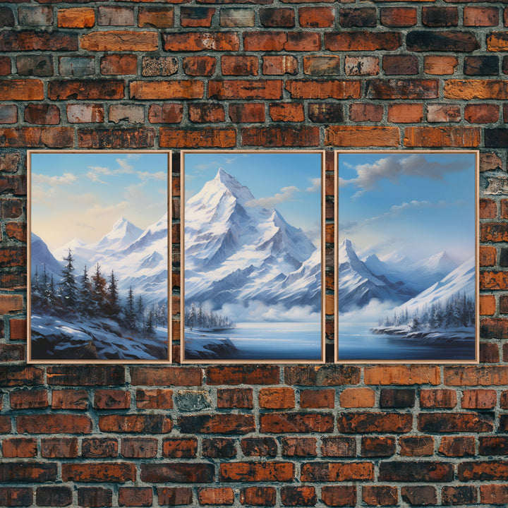 Winter Landscape, Lake Wall Art, Mountains Print, Winter Print, Canvas Print, Wall Art, 3 Piece Wall Art, College Dorm Decor, Kitchen Art