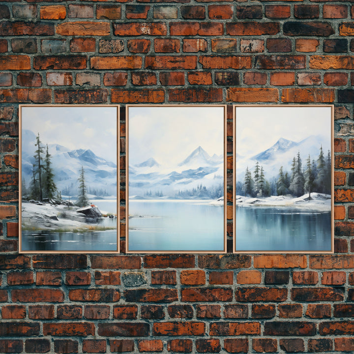 Winter Wall Decor, Lake Wall Art, Mountains Art, Canvas Print, Butterflies, Wall Art, 3 Piece Wall Art, Home Office Art, Camper Wall Decor