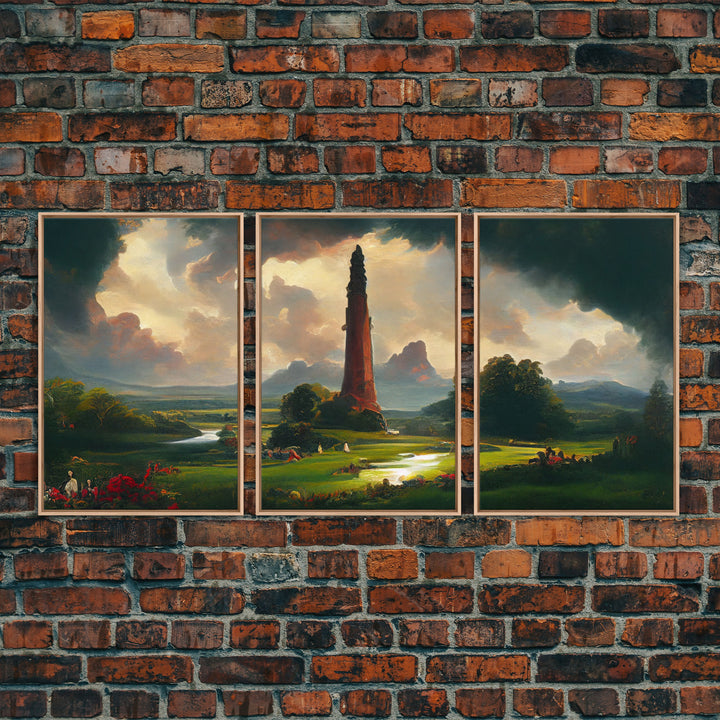 The Dark Tower, 3 Piece Panoramic Art, High Fantasy Concept Art, 3 Piece Wall Art, Ready To Hang Canvas Print