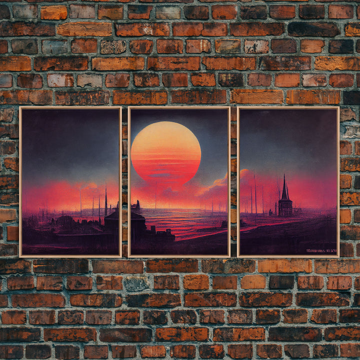 Haunted Sunset, Spooky Halloween Art, Gloomy Wall Decor, 3 Piece Canvas Decor, 3 Piece Wall Art, Ready To Hang Canvas Prints