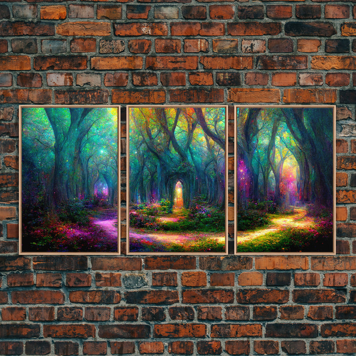 Fantasy wall art, canvas print, magical forest, fantasy landscape art, 3 Piece Wall Art, Ready To Hang Canvas Print