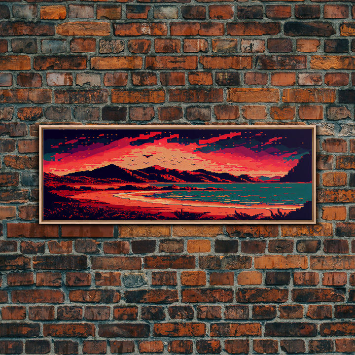 Pixel Art, Framed Canvas Print, Beautiful Red Landscape Art, Pixel Art Print, Art Landscape, Landscape Artist, Landscapes Art