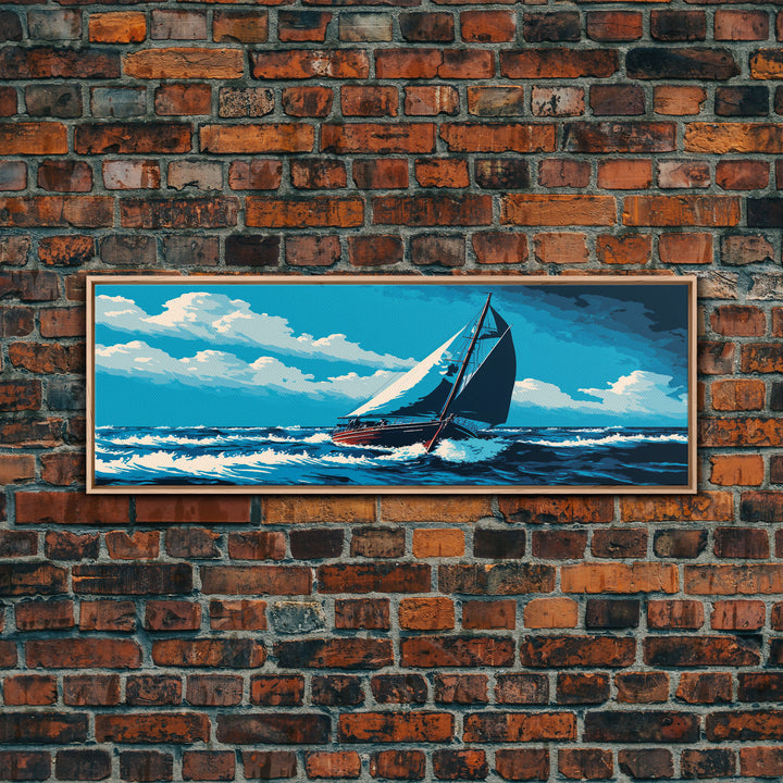 Come Sail Away - Panoramic Sail Boat Art - Framed Canvas Print - Oil Painting Reprint - Framed Art - Sailing On The Ocean Blue