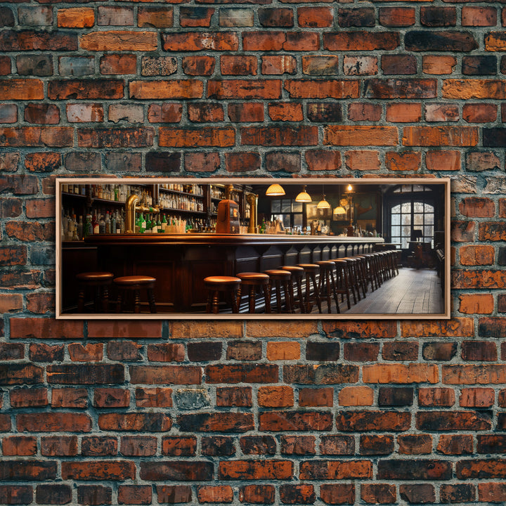 Panoramic Bar Wall Art, Vintage 19th Century Bar Wall Art, Framed Canvas Print, Bar Cart Art, Bar Wall Art, Bar Art Prints, Antique Bar Art