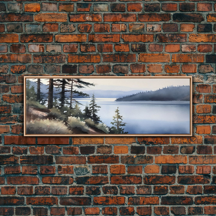 Watercolor Lake Wall Art Print, Nature, Water, Trees, River, Wall Decor, Large Canvas Art Print, Panoramic, Wall Art, Canvas Print