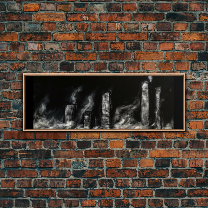 City Buildings On Fire Canvas Print, City Art, Dark Urban Art, Large Urban Art Print, Wall Decor, Panoramic, Wall Art, Canvas Print