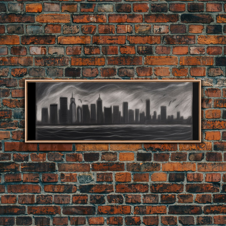 Cityscape Pencil Sketch Canvas Print, Buildings, Skyline, Urban Art, Large Urban Art Print, Wall Decor, Panoramic, Wall Art, Canvas Print