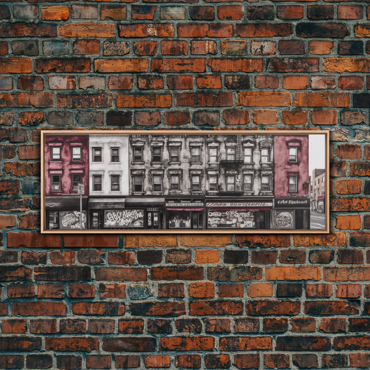 Row Of Buildings Canvas Print, Pencil Sketch City Art, Graffiti Wall Decor, Urban Art Wall Decor, Panoramic, Wall Art, Canvas Print