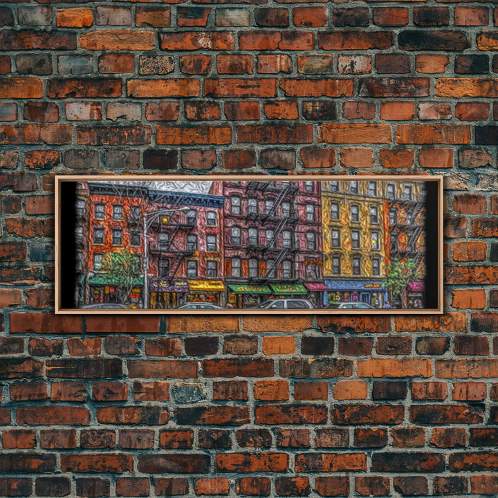 Abstract Row Of Buildings City Canvas Print, Large Urban Art Print, Cityscape Art, Vibrant Art, Panoramic, Wall Art, Canvas Print