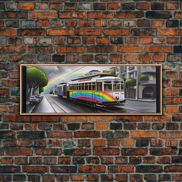 Streetcar Canvas Print, Urban Wall Art, Rainbow Canvas Art, Large Print, Framed Canvas, Wall Decor, Panoramic, Wall Art, Canvas Print