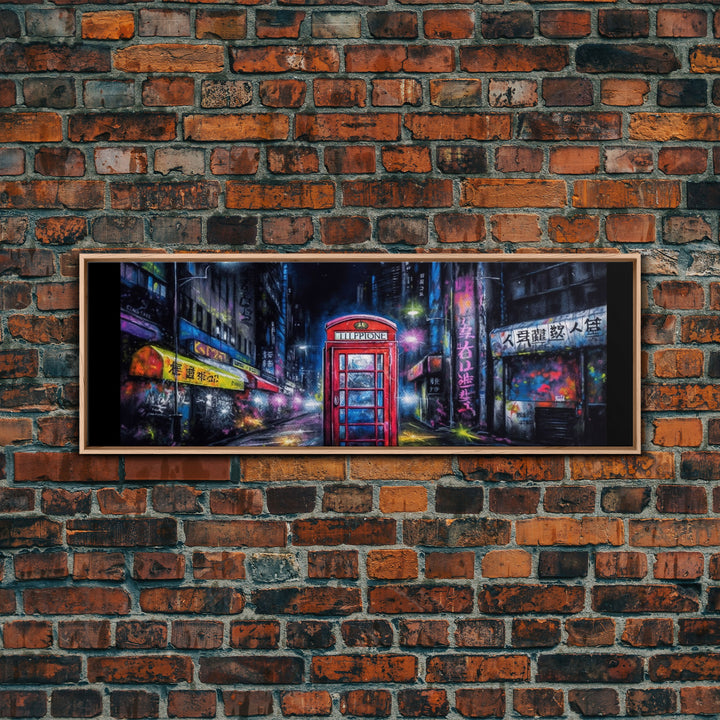 Asian Steet Wall Art, Telephone Booth Art Print, Abstract Canvas Print, Framed Canvas Print, Wall Decor, Panoramic, Wall Art, Canvas Print