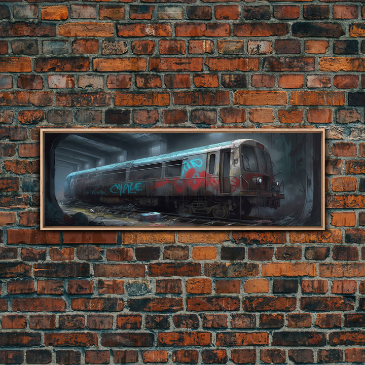 Graffiti On Abandoned Subway Train, Urban Art, Wall Decor, Urban Canvas Art, Large Framed Canvas Print, Panoramic, Wall Art, Canvas Print