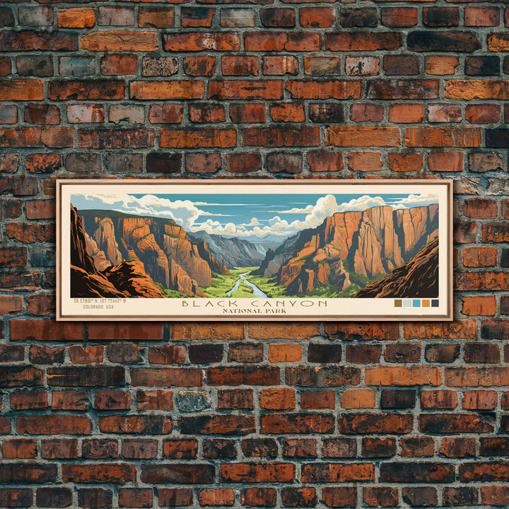 Black Canyon Of The Gunnison National Park, Panoramic Colorado Travel Art, National Park Print, Minimalist Travel Art, Midcentury Modern