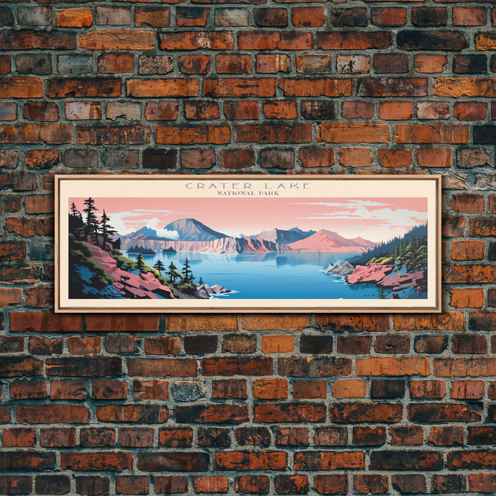 Crater Lake National Park, Panoramic Oregon Travel Art, National Park Print, Minimalist Travel Art, Midcentury Modern Style Landscape