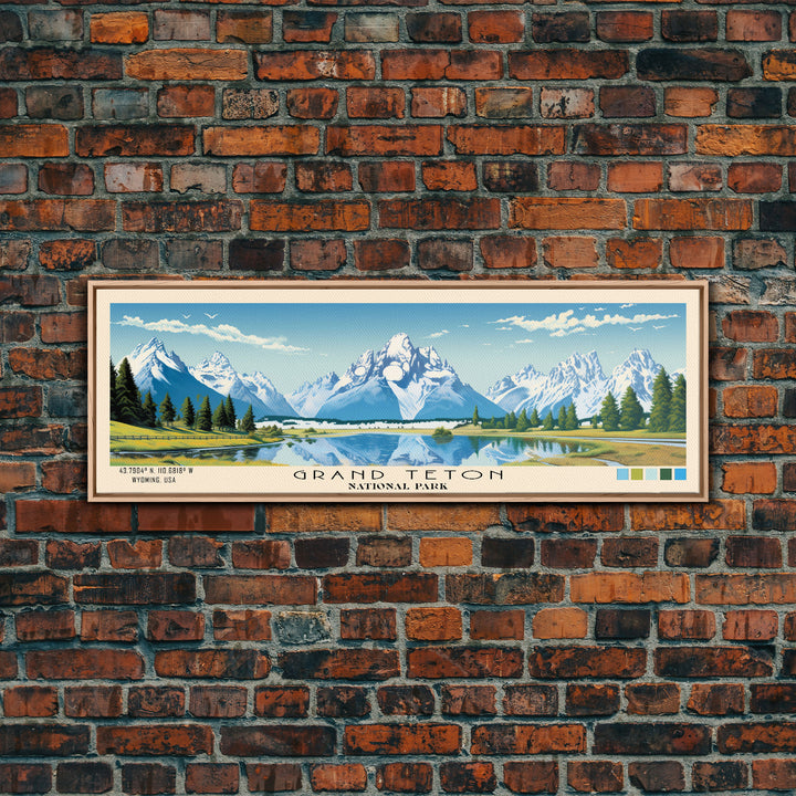 Grand Teton National Park Panoramic Wyoming Travel Art, National Park Print, Minimalist Travel Art, Subdued Watercolor Painting Panoramic