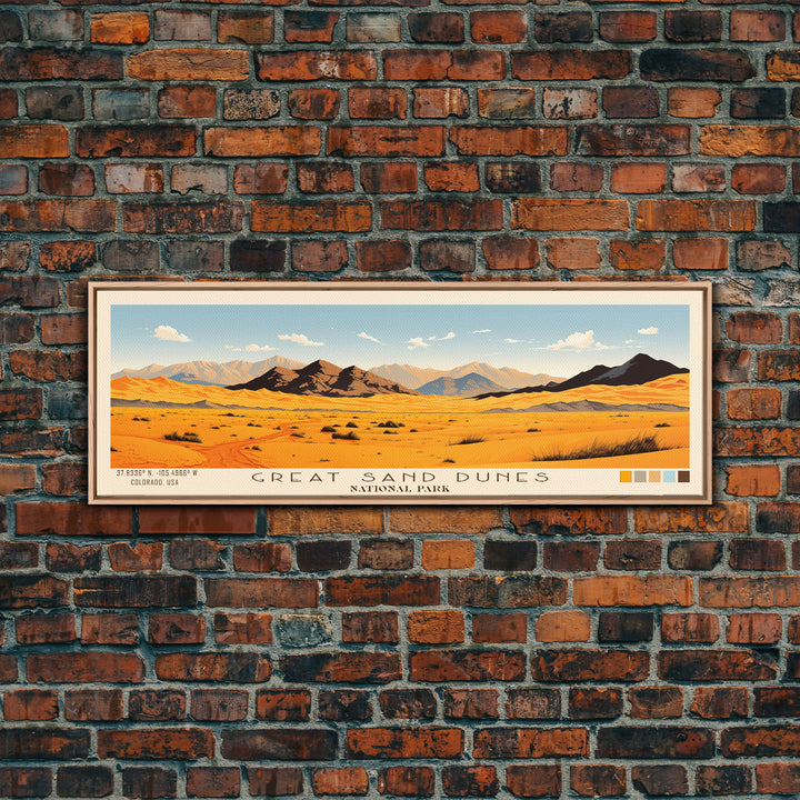 Great Sand Dunes National Park, Panoramic Colorado Travel Art, National Park Print, Minimalist Travel Art, Midcentury Modern Style Landscape