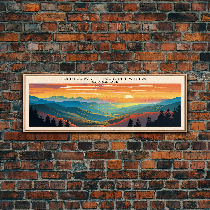 Great Smoky Mountains National Park Panoramic Travel Art, National Park Print, Minimalist Travel Art, Subdued Watercolor Painting Panoramic