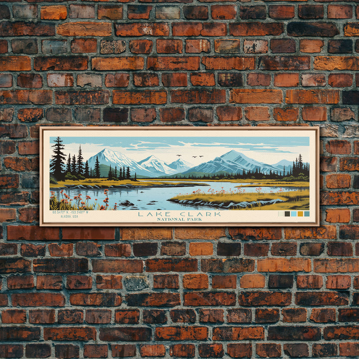 Lake Clark National Park, Panoramic Alaska Travel Art, National Park Print, Minimalist Travel Art, Midcentury Modern Style Landscape