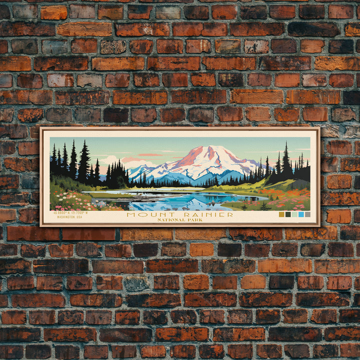 Mount Rainier National Park Panoramic Washington Travel Art, National Park Print, Minimalist Travel Art, Midcentury Modern Style Landscape