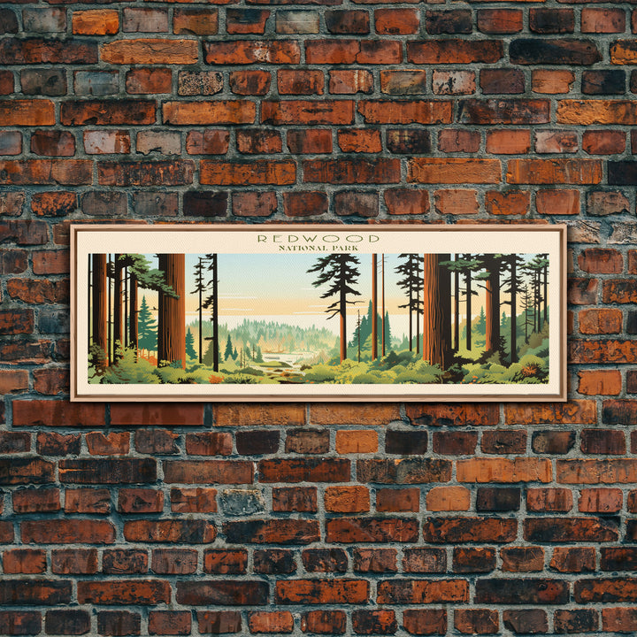 Redwood National Park Panoramic California Travel Art, National Park Print, Minimalist Travel Art, Midcentury Modern Style Landscape