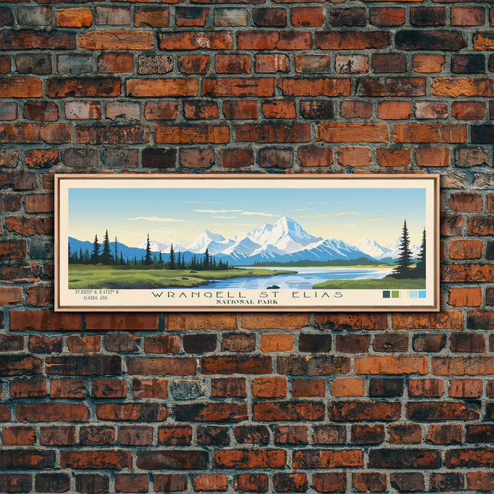 Wrangell St. Elias National Park Panoramic Alaska Travel Art, National Park Print, Minimalist Travel Art, Midcentury Modern Style Landscape