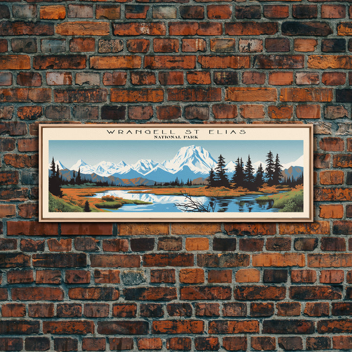 Wrangell St. Elias National Park Panoramic Alaska Travel Art, National Park Print, Minimalist Travel Art, Midcentury Modern Style Landscape