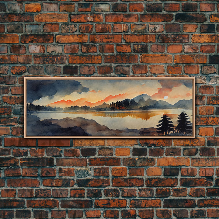 Watercolor painting of a forest fire, canvas print, landscape art, cool living room art, depressing art, Panoramic Ready To Hang wall decor