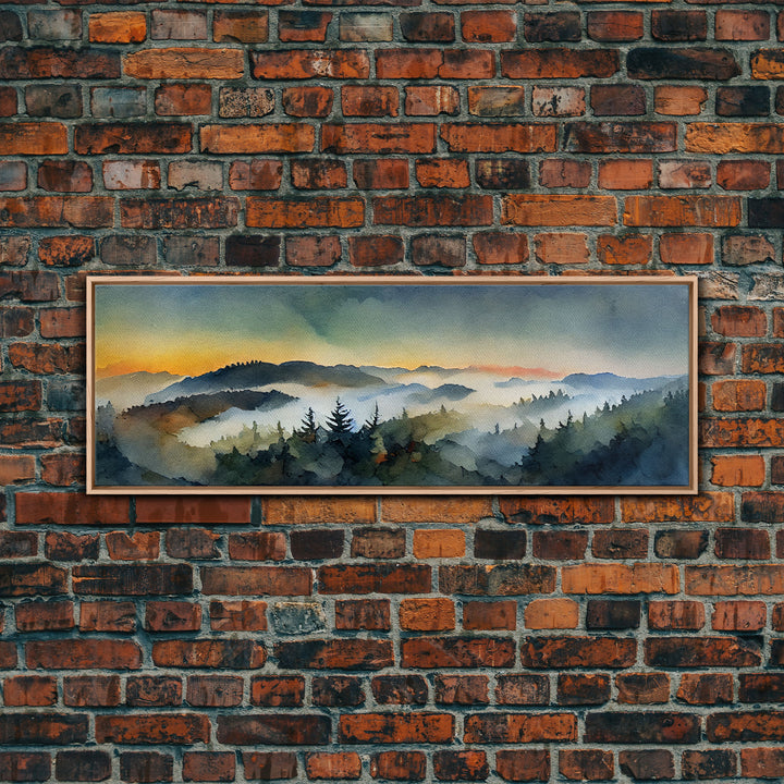 Beautiful Watercolor Landscape, Ready To Hang Canvas Print, Panoramic Art, Above Sofa Wall Art