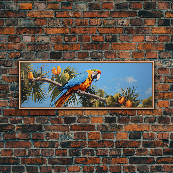 Panoramic Photo Print Of a Parrot, Framed Canvas Print, Tropical Beach Decor