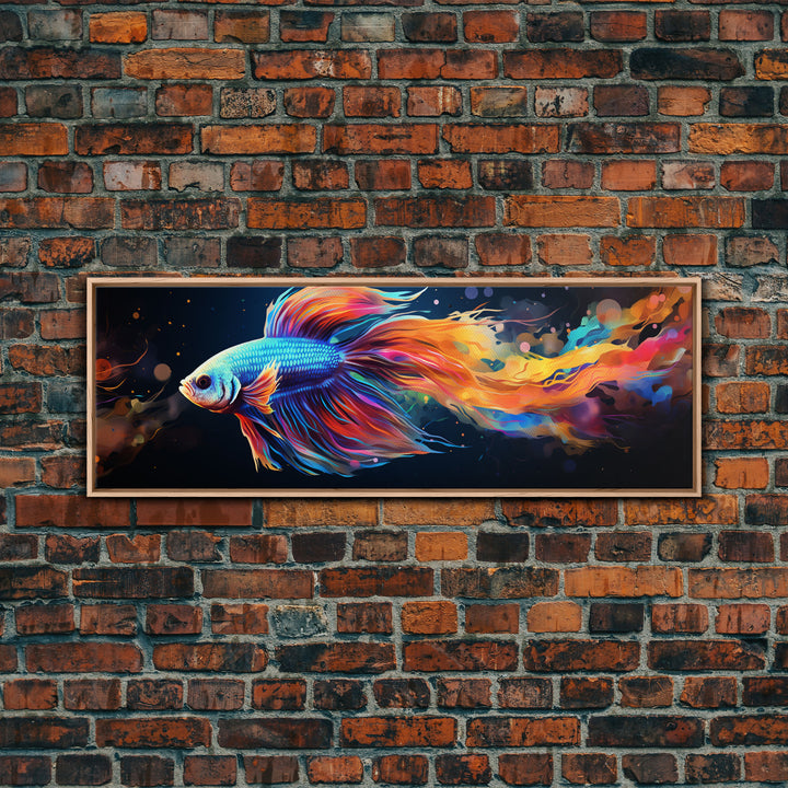 Betta Fish Painting Wall Art, Framed Canvas Print, Siamese Fighting Fish, Aquarium Wall Art, Colorful Pet Fish painting