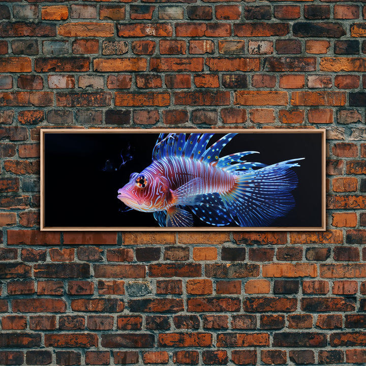 Lion Fish Painting Wall Art, Framed Canvas Print, Aquarium Wall Art, Colorful Pet Fish painting