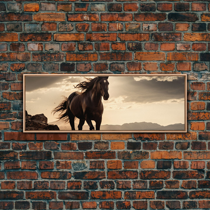 Canvas Wall Art, Horse Photography Print, Framed Canvas Print, Horse Wall Decor, Panoramic Wall Art, Large Wall Art, Rustic Decor