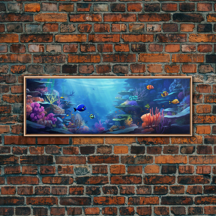 Great Barrier Reef Framed Canvas Print, Underwater Painting Art, Colorful Wall Art, Unique Gift Idea