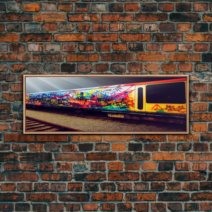 Train Box Car Graffiti Art, Extra Large Wall Art, Framed Panoramic Canvas Print, Framed Wall Decor