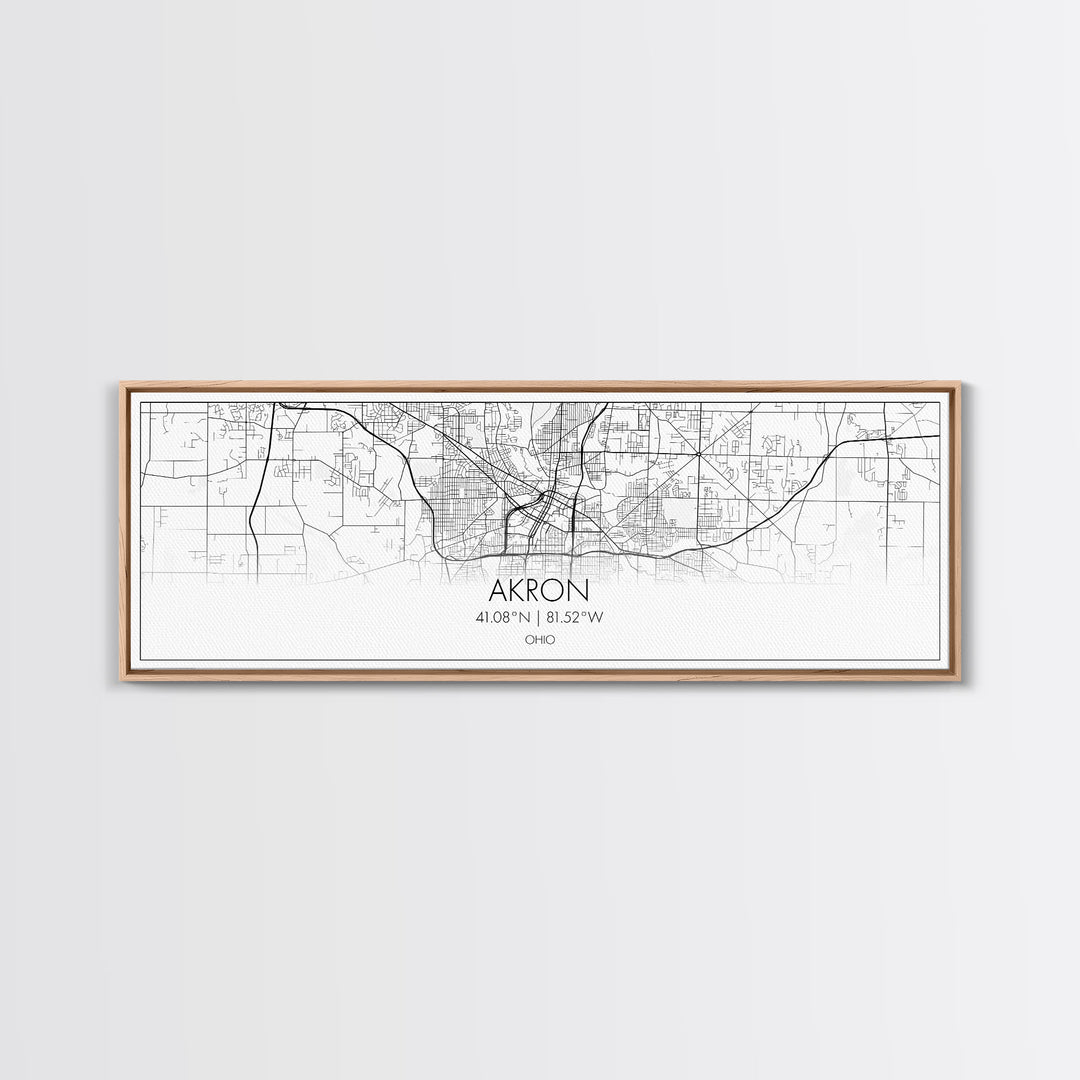 Panoramic Akron City Map, Ohio Art, Map Print, Minimalist Wall Art, Canvas Art, Housewarming Gift, Street Map Art, Closing Gift