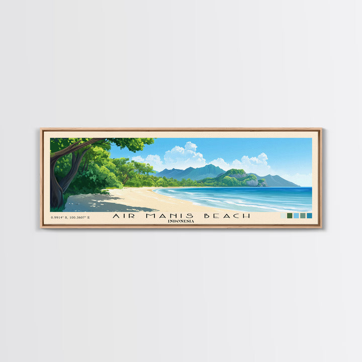 Air Manis Beach, Indonesia Panoramic Beach Print, Vacation Gift, Indonesia Wall Art, Framed Canvas Print, Framed Beach Painting