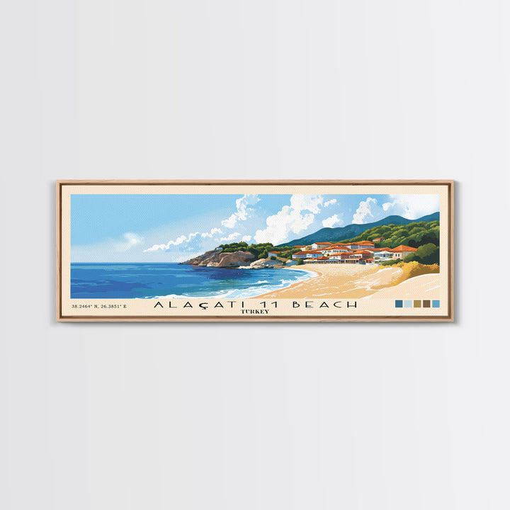 Alaçatı 11 Beach, Turkey Panoramic Beach Print, Vacation Gift, Turkey Wall Art, Beach Painting, Beach Decor, Beach Painting