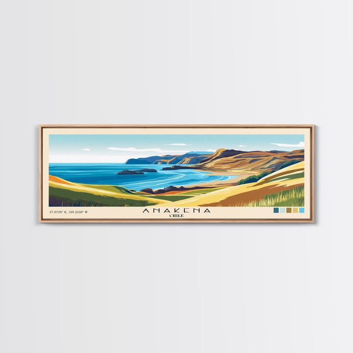 Anakena, Chile Panoramic Print, Vacation Gift, Chile Wall Art, Beach Painting, Beach Decor, Beach Or Lakehouse Art