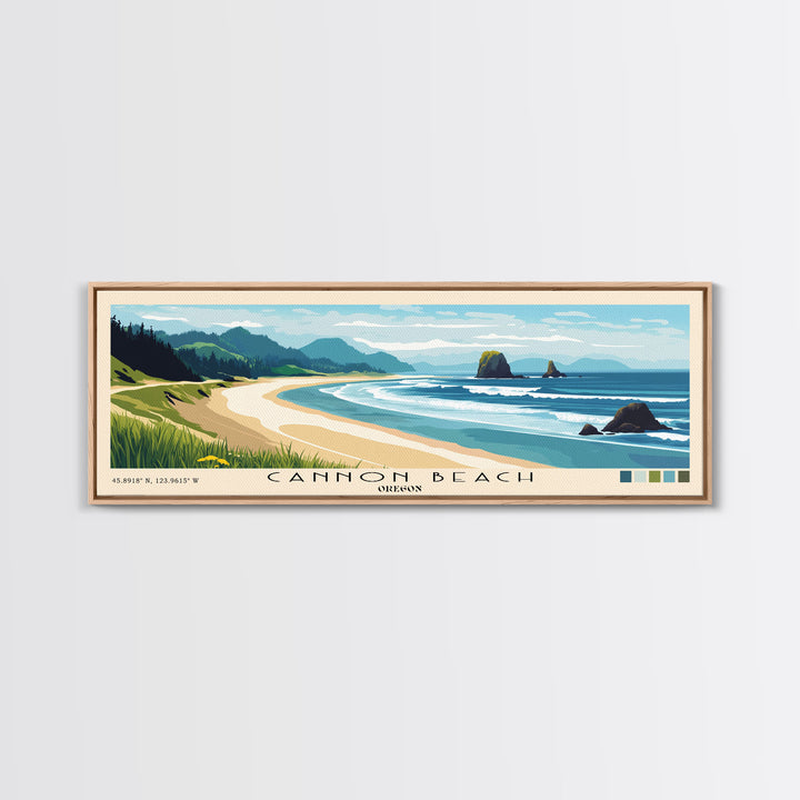 Cannon Beach, Oregon Panoramic Beach Print, Vacation Gift, Oregon Wall Art, Beach Painting, Beach Decor, Beach Painting