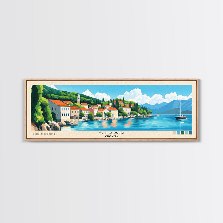 Sipar, Croatia Panoramic Beach Print, Vacation Gift, Croatia Wall Art, Framed Canvas Print, Framed Beach Painting