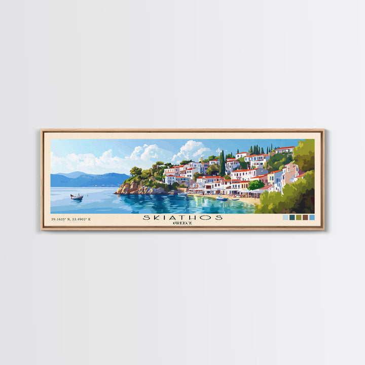 Skiathos, Greece Panoramic Beach Print, Vacation Gift, Greece Wall Art, Framed Canvas Print, Framed Beach Painting