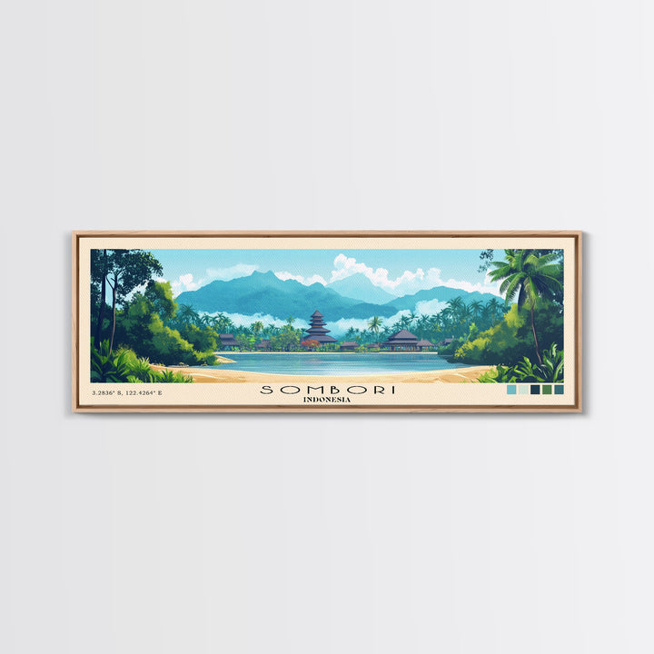 Sombori, Indonesia Panoramic Beach Print, Vacation Gift, Indonesia Wall Art, Beach Painting, Beach Decor, Beach Painting