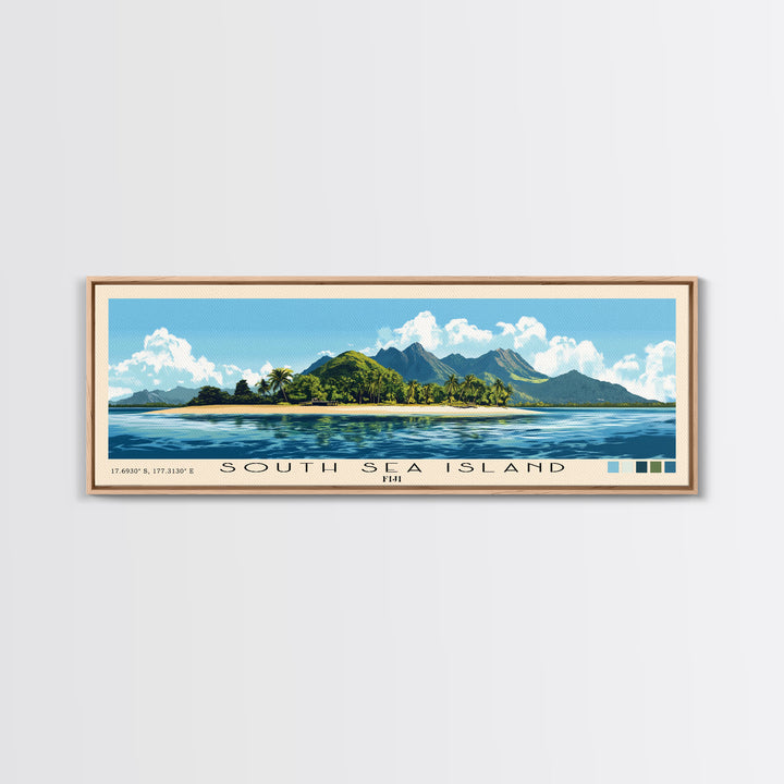 South Sea Island, Fiji Panoramic Print, Vacation Gift, Fiji Wall Art, Beach Painting, Beach Decor, Large Wall Art, Wood Frame Art