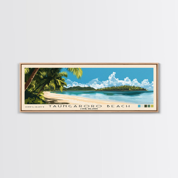 Taungaroro Beach, Cook Islands Panoramic Print, Vacation Gift, Cook Islands Wall Art, Beach Painting, Beach Decor, Beach Or Lakehouse Art